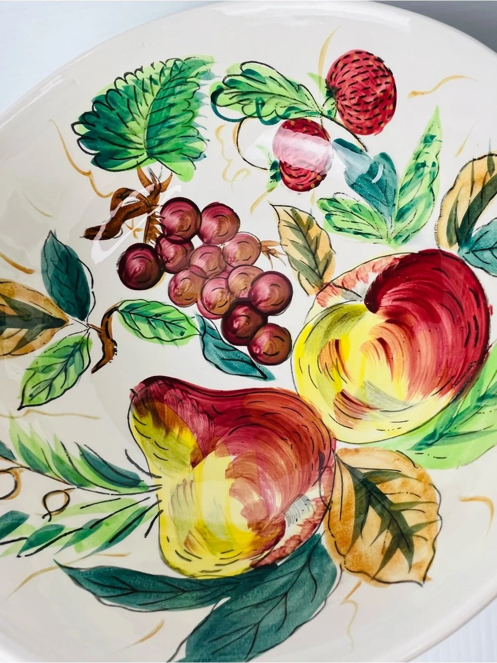 Vintage Hand Painted Fruit Pattern Serving Bowl